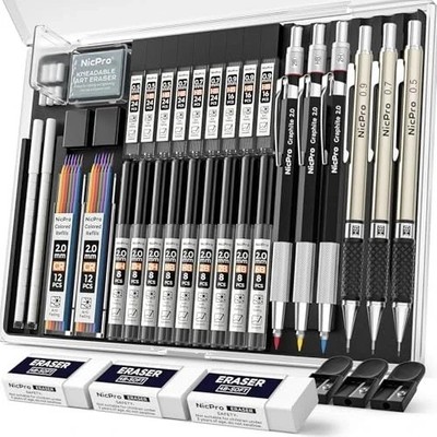 35PCS Art Mechanical Pencils Set, 3 PCS Metal Drafting Pencil 0.5 mm & 0.7 mm &