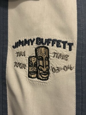 Giant Jimmy Buffett Tiki Tour Blue White Button-Up Shirt Short Sleeve M/L.
