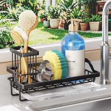 Kitchen Sink Caddy Sponge Holder Stainless Steel Dish Soap Brush Organizer Black