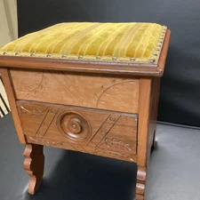 Antique Standing Sewing Box Hand Finely Carved Hinged Lid DrawerTray 16”h 14”x13