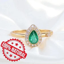 14k yellow gold natural green emerald ring