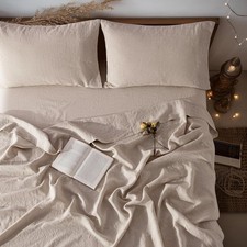 Linen Sheet Set King Size,Bed Sheets 4 Piece Sets, Solid Color Natural Flax