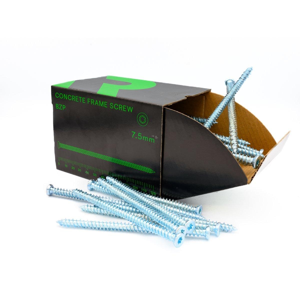 RIKA Concrete Frame Screw 7.5 x 122mm 100pk BZP Torx-drive T30 Head Self Tapping