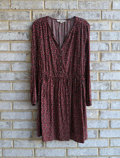 Loft Long Sleeve V-Neck Half Button Tie Waist Floral Mini Dress Women's Size M