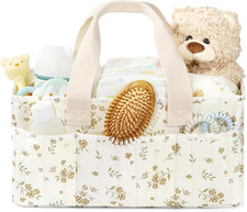 Floral Quilted Diaper Caddy Organizer with Handle for Nursery Storage
