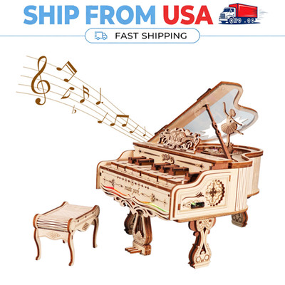 3D Model DIY Wooden Piano Puzzle With LED Lights Music Box Hands Kit Decor Gift