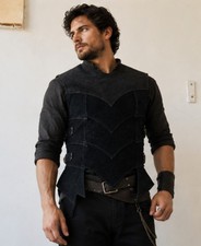 Black Fantasy Leather Armor Vest Medieval Warrior Chest Piece for LARP Cosplay