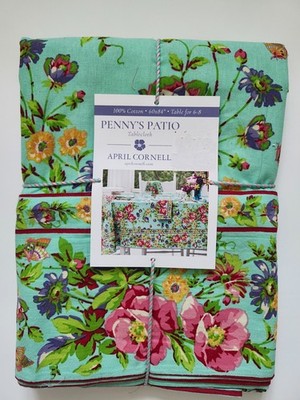 NWT April Cornell 60''x 84'' Penny's Patio Turquoise Floral Tablecloth