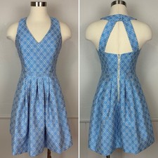 Banana Republic Damask Fit & Flare Dress Size 2 Atlantic Blue White Floral Geo