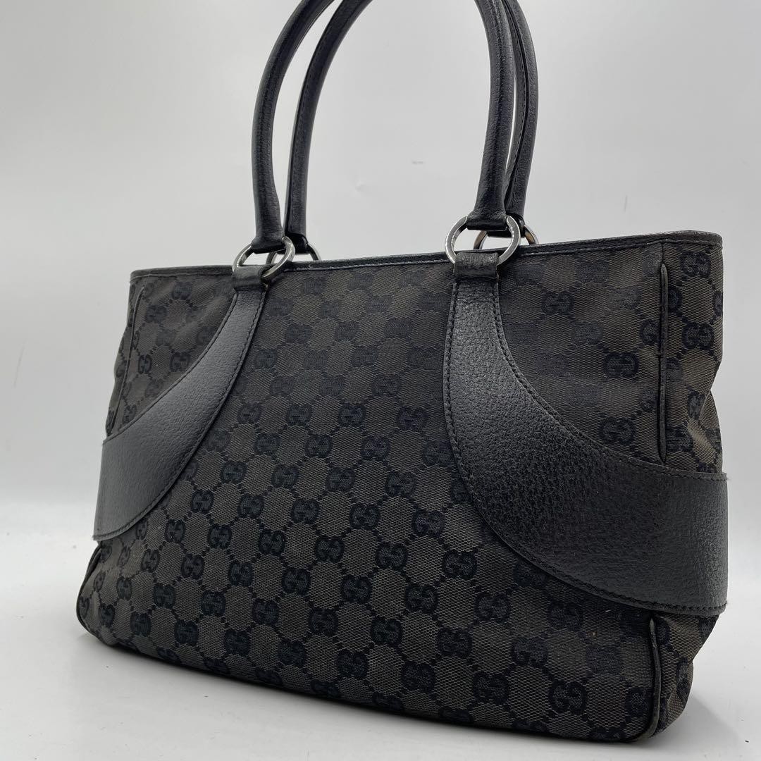 GUCCI GG Canvas Tote Shoulder Bag in Black with Leather Trim Japan Edition