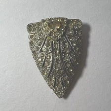 Vintage Silver Plated Art Deco Scarf Clip With Rhinestones