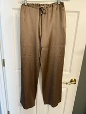 Wide Leg 100% Silk Pants Drawstring Waist Taupe Size 8 UK Matin