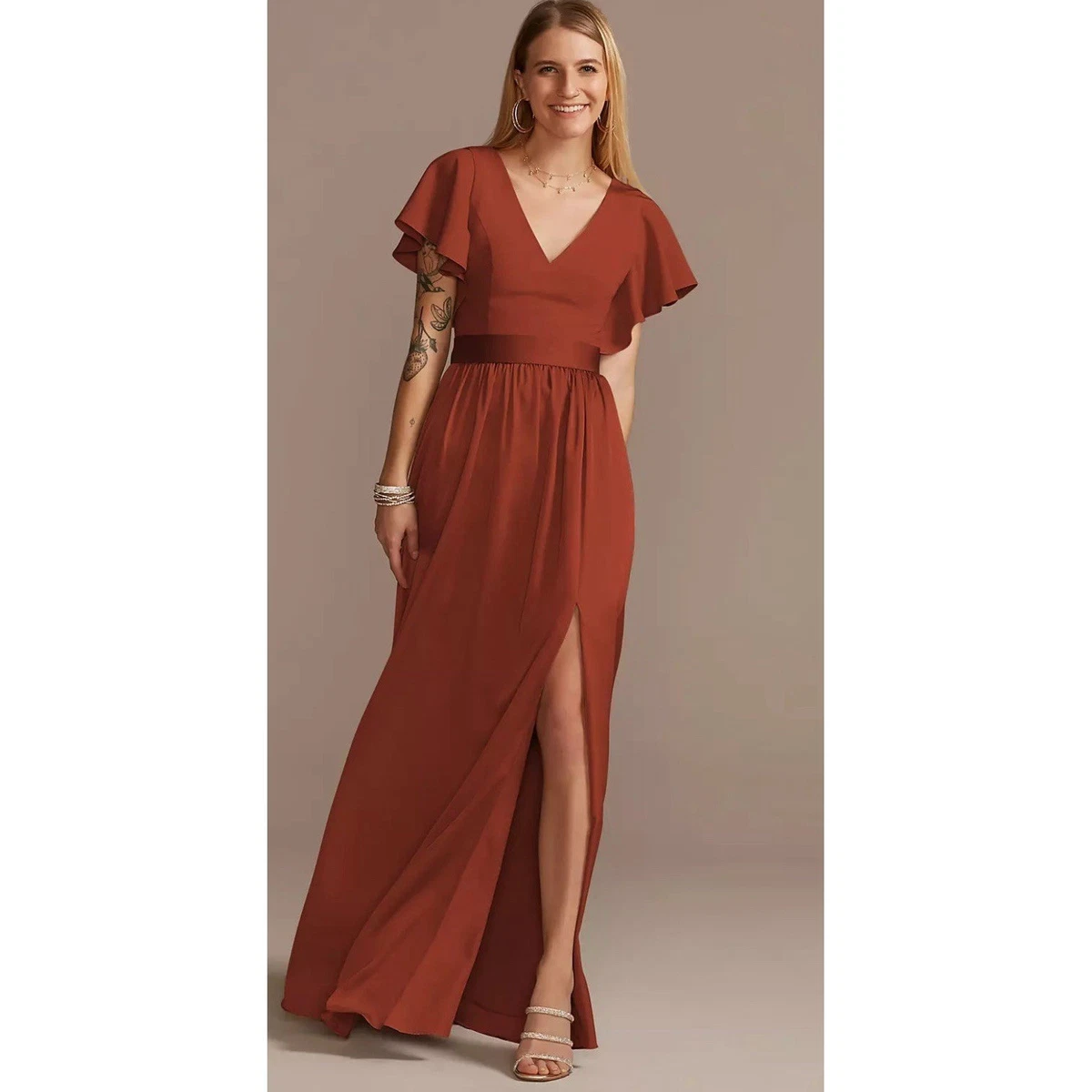 Short Sleeve Orange Bridesmaid Dresses for sale
