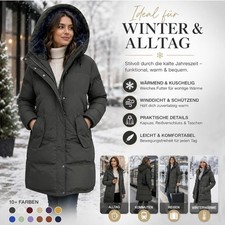 Damen Wintermantel lang Grau Gr. M gefüttert...