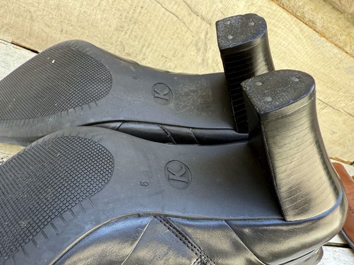 K by Clarks Malmen Black Leather Ankle Boots Mid Heel Side Zip Size 6E Wide fit - Picture 18 of 19