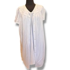 Vtg Vanity Fair White Sheer Set Sz L Embroidered Chiffon 60s Robe  Nightgown C7
