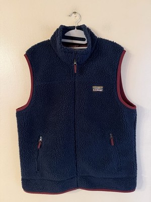 LL BEAN Vest Mens L Mountain Pile Sherpa Fleece Full Zip Mesh Lined Blue