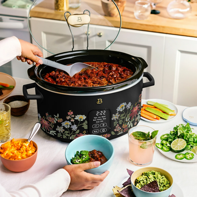 Beautiful 19595 6 Qt Programmable Slow Cooker, Wildflower Black