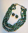 Vintage Hong Kong Multistrand 24" Green Bead Necklace W Matching 1" Clip Earring — photo 2
