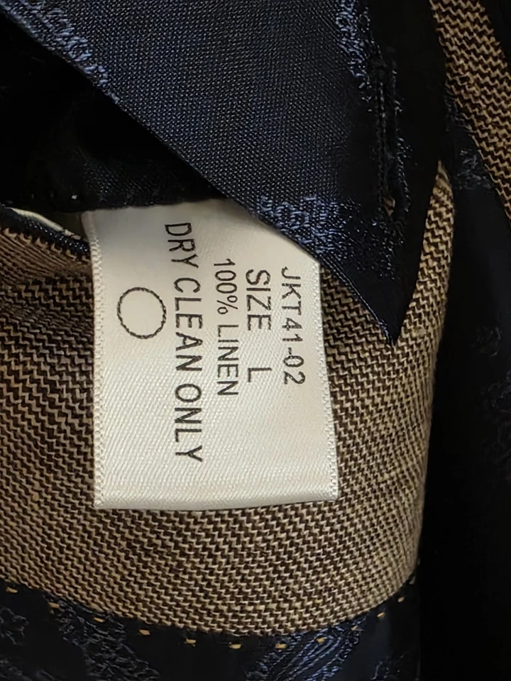 ROBERT TALBOTT 100% Linen Blazer Men's L Brown & Tan Surgeon's Cuffs Dual Vents - Image 4 of 4