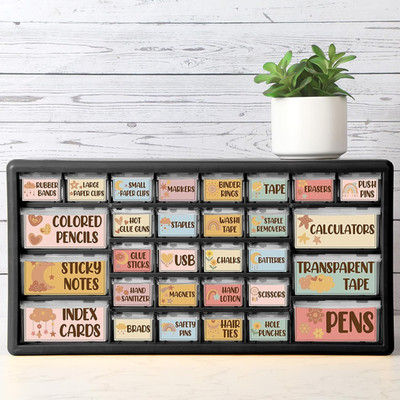 84 Pcs 4 Sheet Toolbox Labels for Teacher Classroom Tool Box Storage Stickers Te