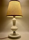 Beautiful Vintage Farmhouse Country White Swirl Milk Glass Hobnail Lamp w/ Shade