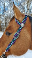 Hand Braided Headstall w/ Conchos, Horse Tack, PURPLE / BLACK  TURQUOISE  *WOW*