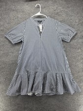 J.CREW Dress Womens S Blue Trapeze & Swing Short V-Neck Puff Sleeve Ruffle