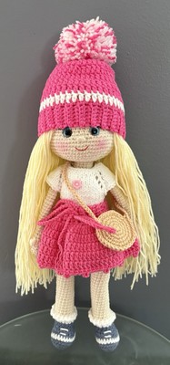  Beautiful Soft Handmade Crochet Doll 12 White Skin  Pink Skirt Blond Long  Hair