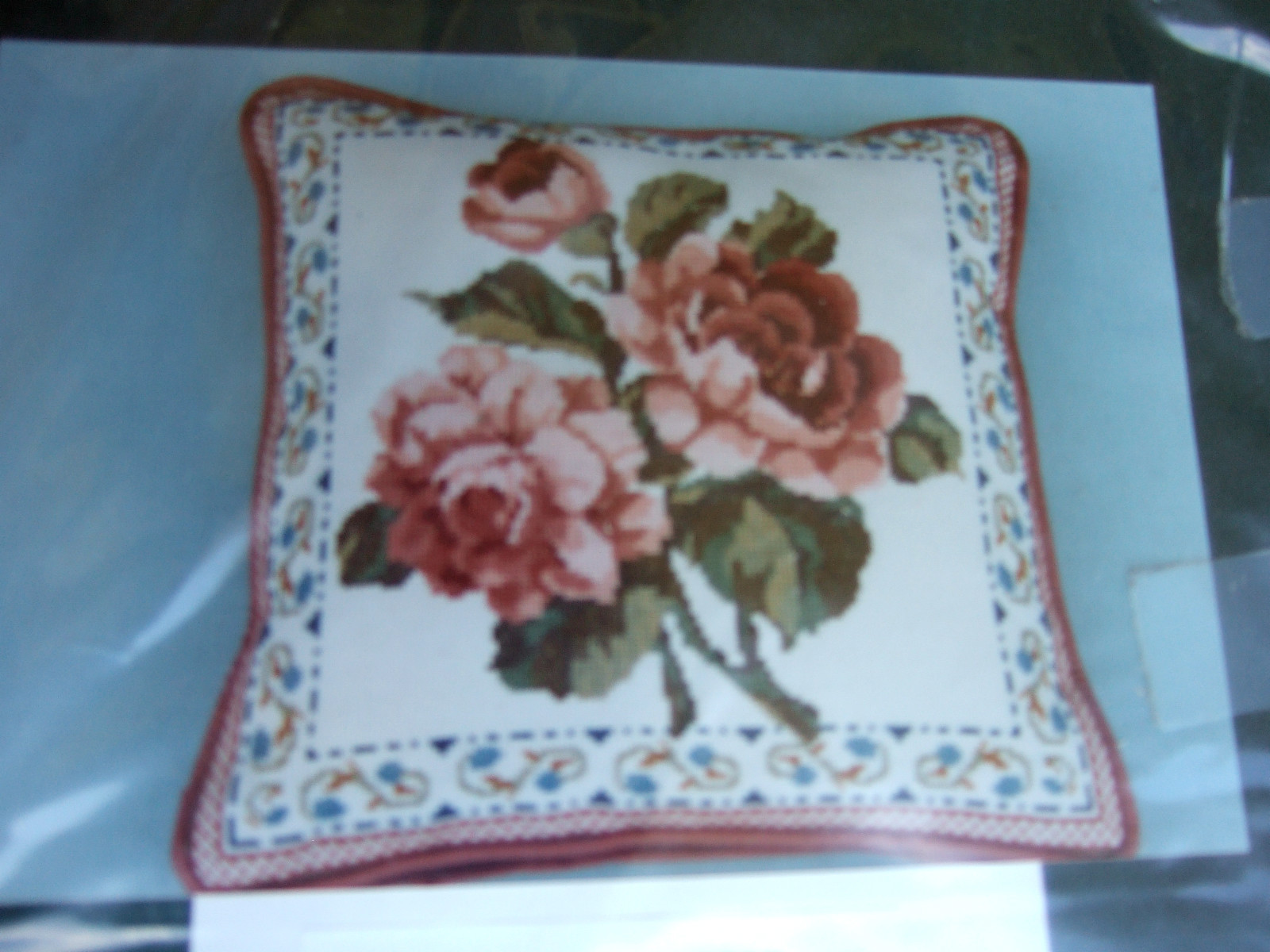 New Creations Stemmed Roses Embroidery Complete Pillow Kit (no fill)  12 X 12 In