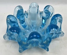 Vintage 60's 70's Hippie Light Blue Swung Glass Ashtray Trinket Bowl