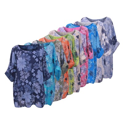 Womens Short Sleeve Floral Print Tops Ladies 3D Flower Pullover Blouse T-Shirts