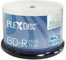 50 PlexDisc 6X Blank BD-R Blu-Ray 25GB White Inkjet Hub Printable Disc 633-214