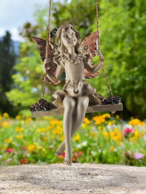 Wald Sprite auf Schaukel Ornament Kupfer Flügel Figur Fee Pixie Neu Verpackt 20cm