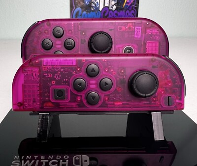 Clear Candy Pink - Black Accents - Custom Joycons for the Nintendo Switch
