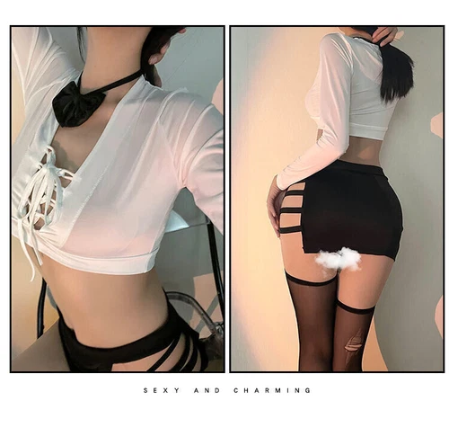 Sexy Lingerie Women Cosplay Costumes Top Skirt Uniform Office Secretary Dress - Picture 15 of 21