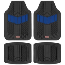BDK Heavy Duty Blue Rubber Car Mats Full Set - Universal Trim-To-Fit All Weat...