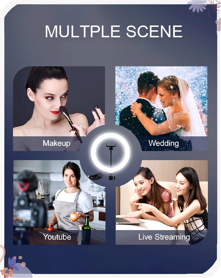 8-дюймовый светодиодный кольцевой светильник с 53-дюймовым штативом и держателем для телефона для потокового макияжа видео USB - Изображение 4 из 4