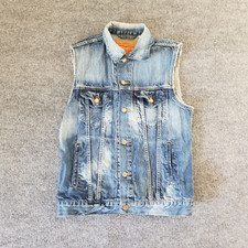 Levi's Denim Vest Women M Blue Button Up Bleach Fade 4 Pockets Logo