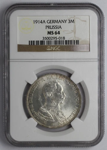 1914 A Germany Silver 3 Mark Prussia NGC MS 64