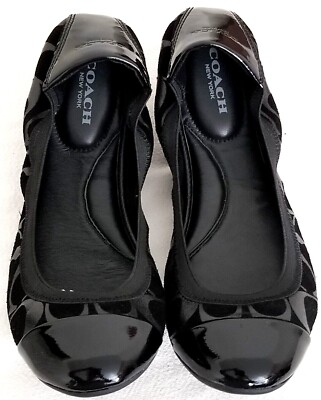 🌞COACH WENDA BLACK SIGNATURE C LEATHER SUEDE FLAT BALLET SHOES SZ