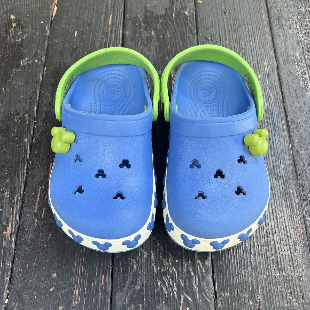 Crocs Disney Mickey Mouse Kids Blue Walking Slip On Clogs Size Junior