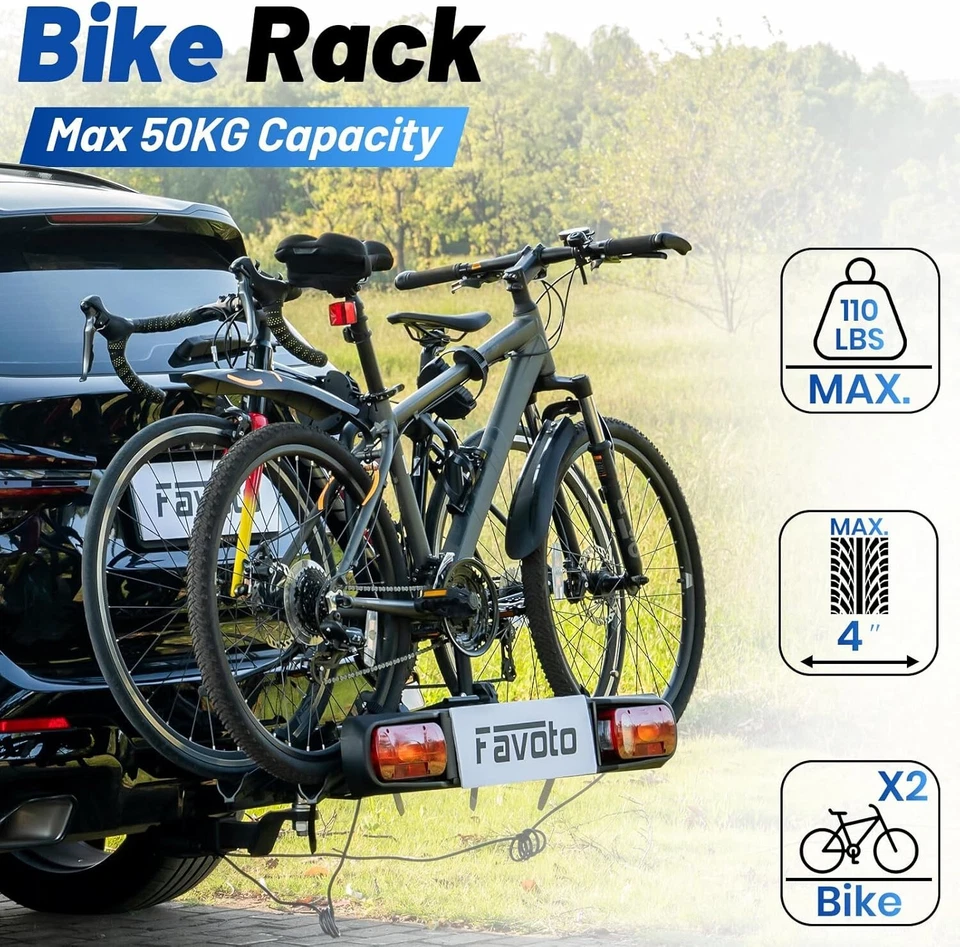 Portabici per Gancio di Traino - Supporto Pieghevole per 2 Biciclette - Immagine 3 di 4