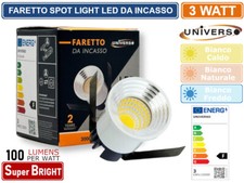 FARO FARETTO LED PUNTO LUCE SPOT LIGHT ROTONDO COLORE BIANCO ARGENTO DA INCASSO