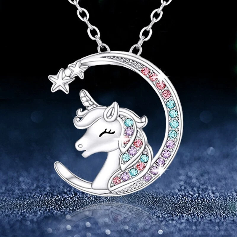 Unique Fashion Women Crystal Birthstone Unicorn Necklace For Girls Unicorn