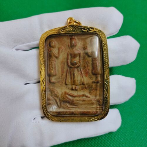 Halten einer Almosenschüssel und liegendes Buddha Thai Amulett Gold Mikron Gehäuse - Bild 1 von 3