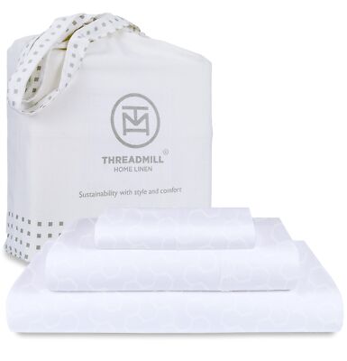 Threadmill 500 Thread Count Twin Size 3 Pc Luxury Cotton Bedding Set, Jacquar...