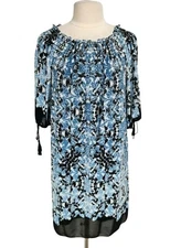 MAX STUDIO Women Sheath Knee Length Dress Size M Crew Neck 3/4 Sleeve Blue Black