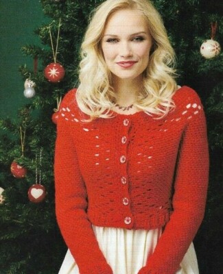 FESTIVE CARDIGAN SWEATER 3 SIZES WOMEN'S CROCHET PATTERN INSTRUCTIONS 