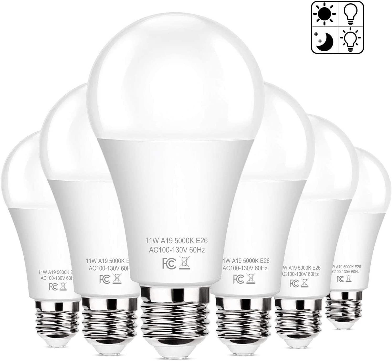 6-Pack Dusk to Dawn LED Light Bulbs, A19 11W(100Watt Equivalent), E26 Basic